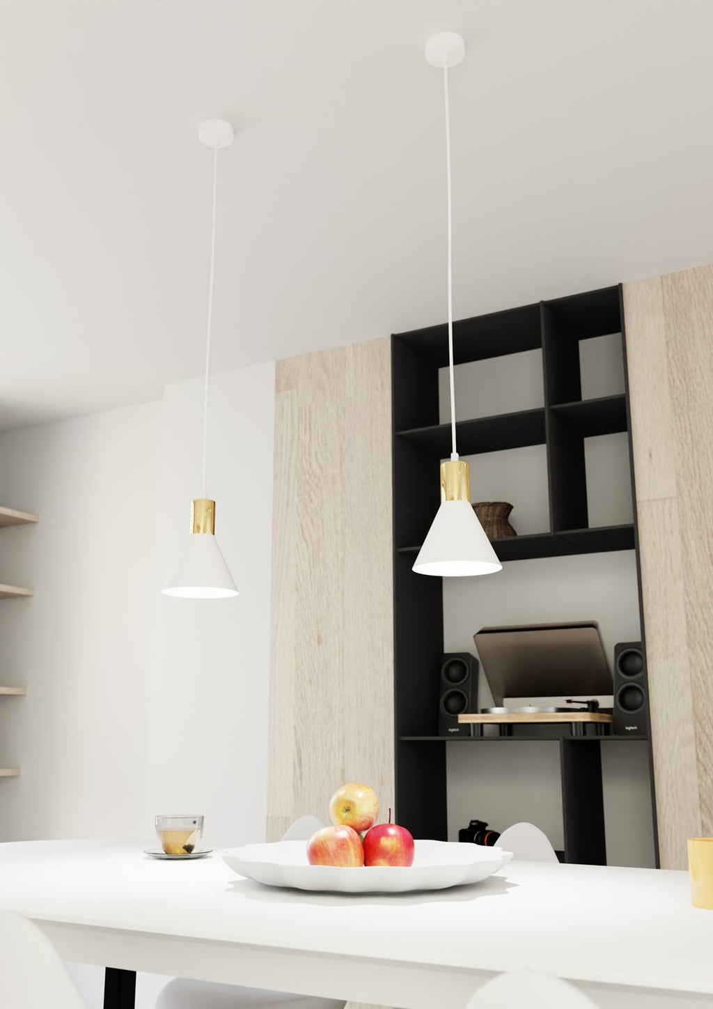 Rosa Design Hanglamp – Minimalistisch Wit met Gouden Binnenzijde