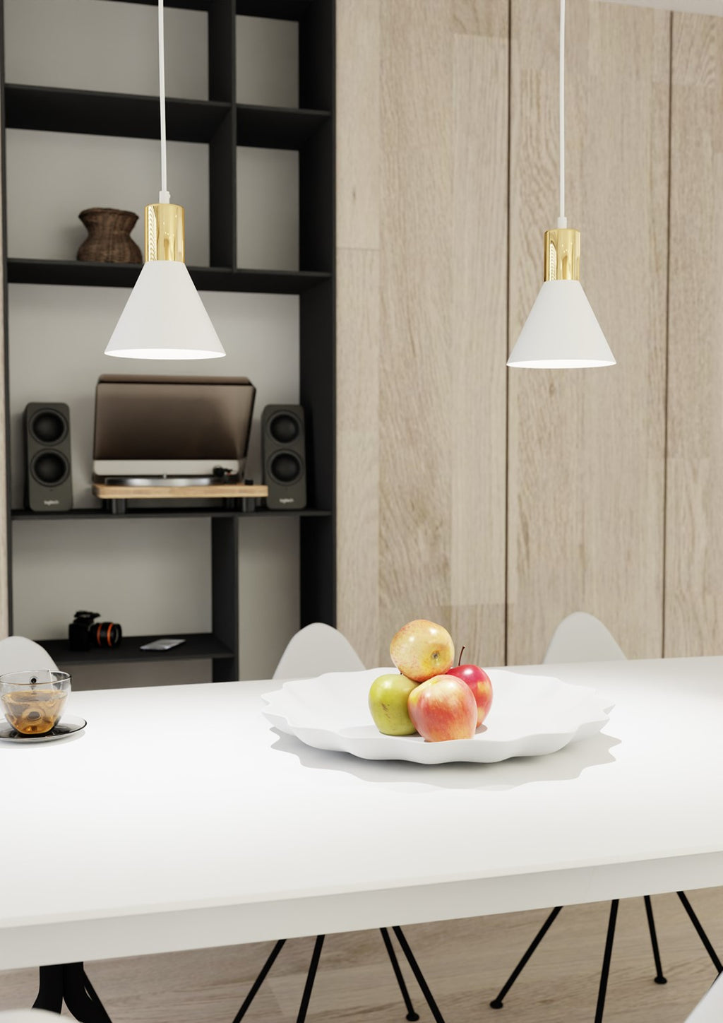 Rosa Design Hanglamp – Minimalistisch Wit met Gouden Binnenzijde