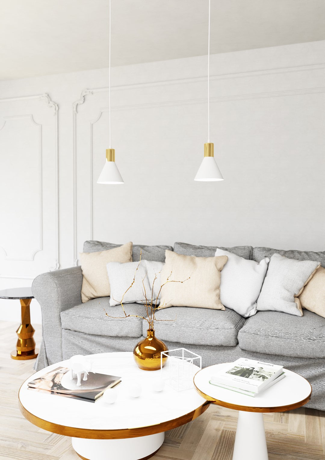 Rosa Design Hanglamp – Minimalistisch Wit met Gouden Binnenzijde