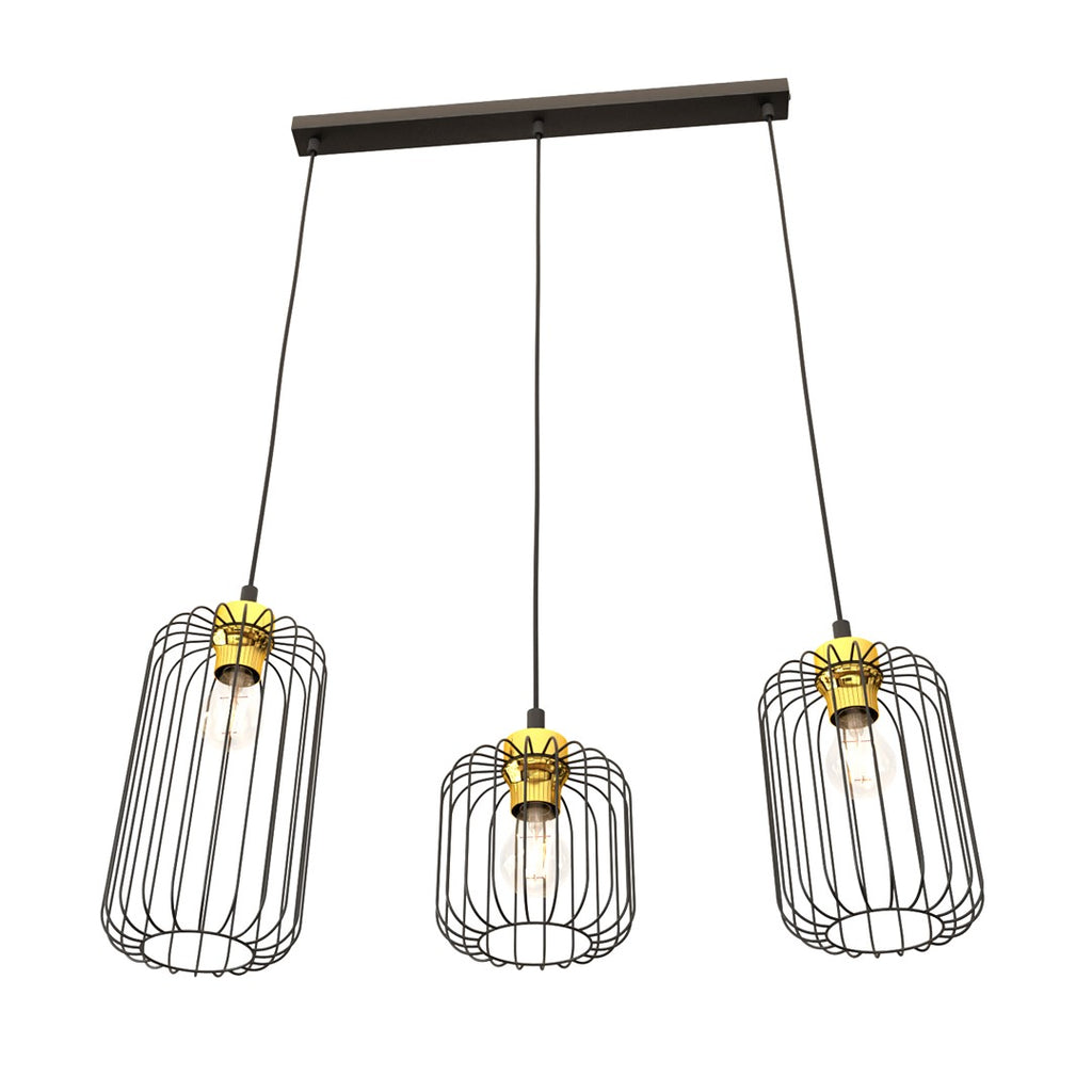 VANDER Industriële Hanglamp – 3-Lichts Zwart/Goud