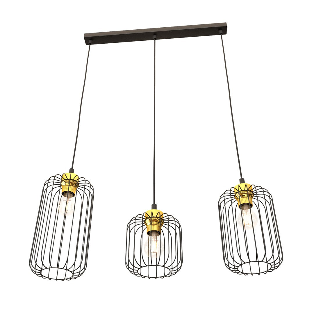 VANDER Industriële Hanglamp – 3-Lichts Zwart/Goud
