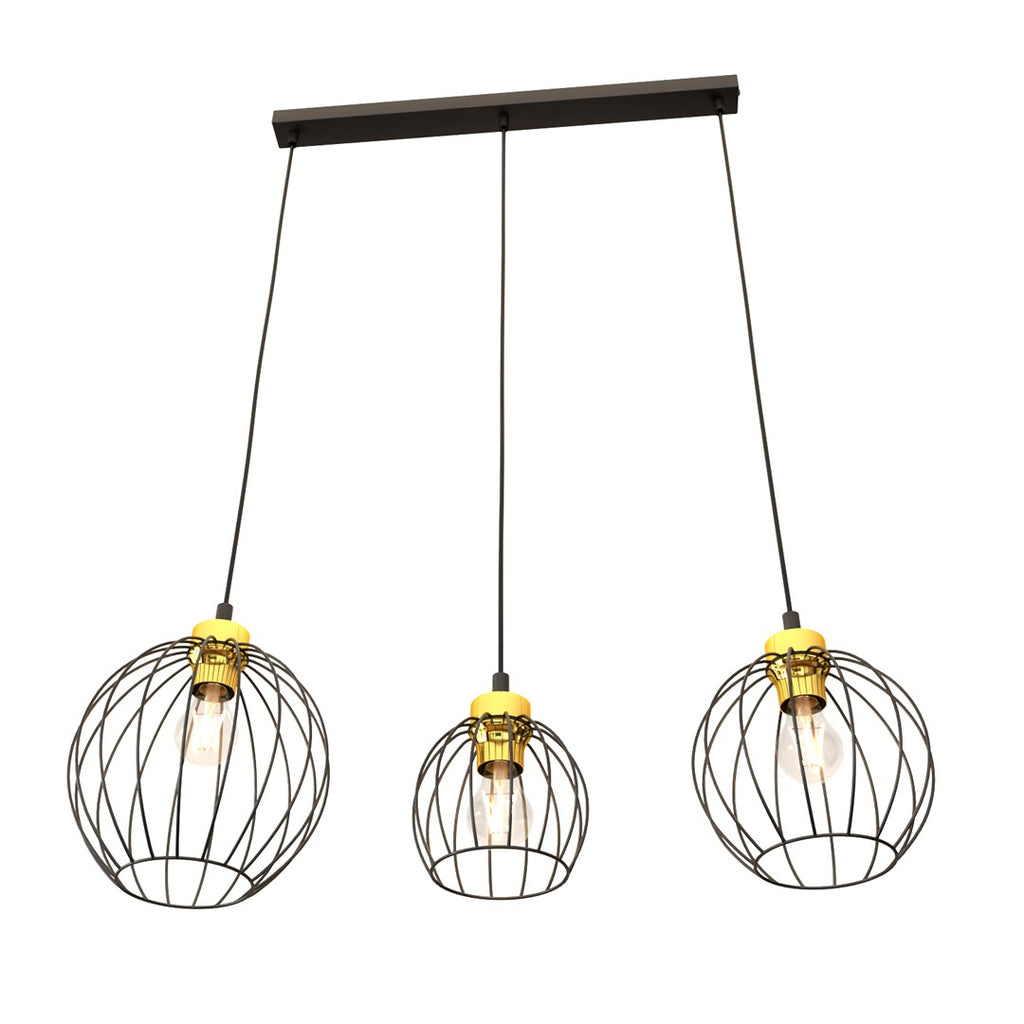 NANDO 3-Lichts Hanglamp met Gouden Accenten – Zwart / Goud