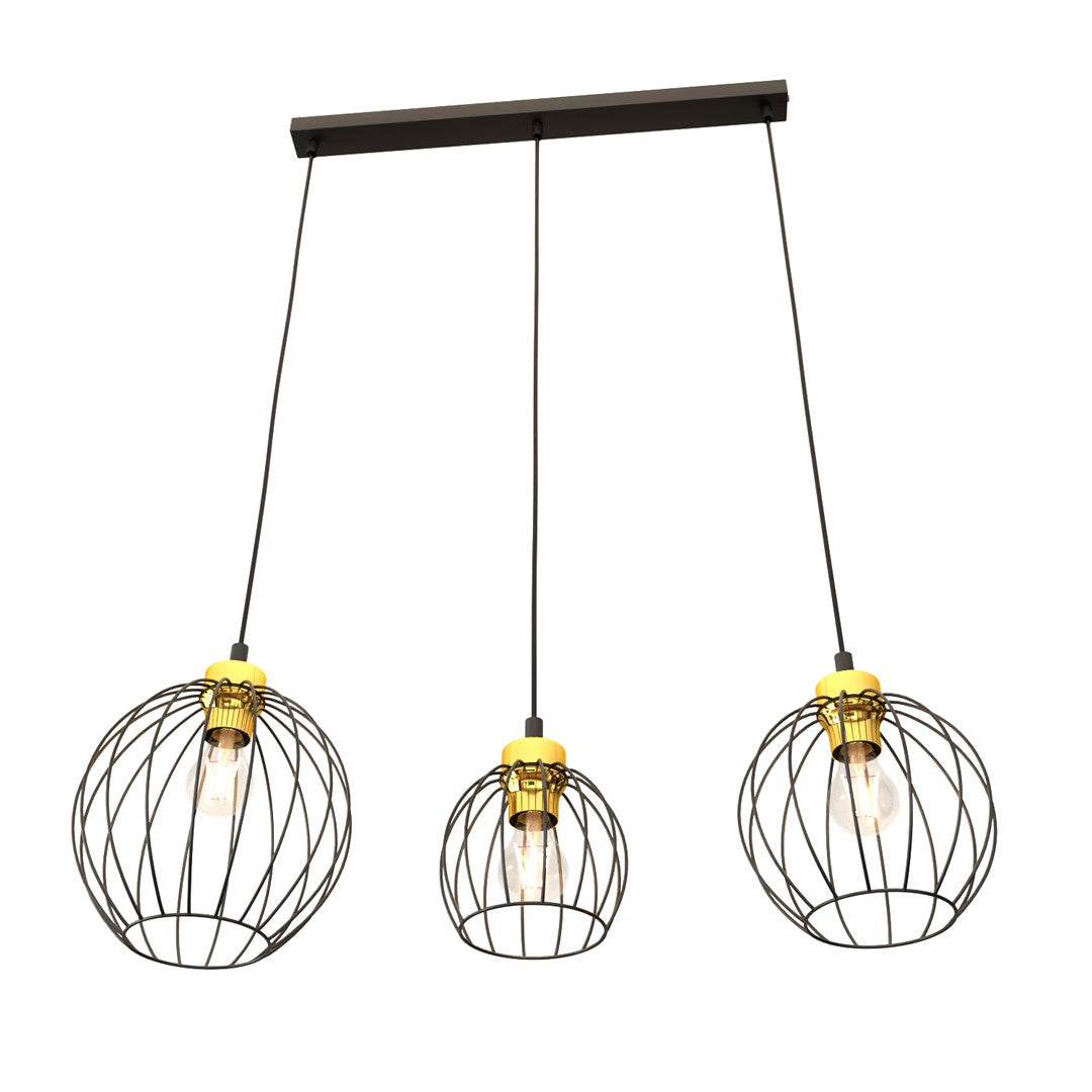 NANDO 3-Lichts Hanglamp met Gouden Accenten – Zwart / Goud