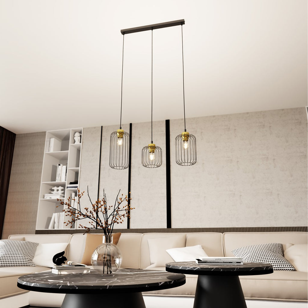 VANDER Industriële Hanglamp – 3-Lichts Zwart/Goud