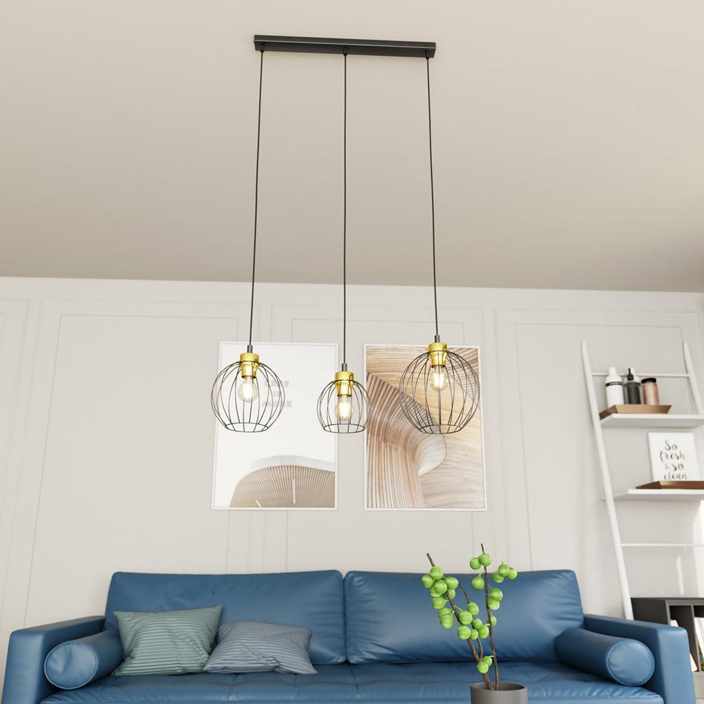 NANDO 3-Lichts Hanglamp met Gouden Accenten – Zwart / Goud