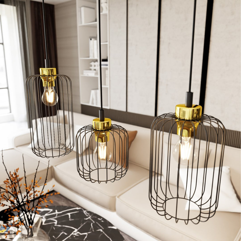 VANDER Industriële Hanglamp – 3-Lichts Zwart/Goud