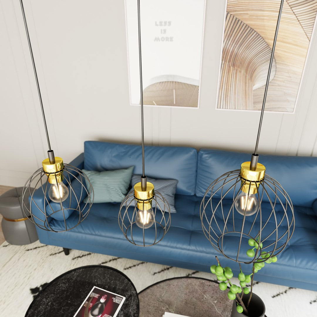 NANDO 3-Lichts Hanglamp met Gouden Accenten – Zwart / Goud
