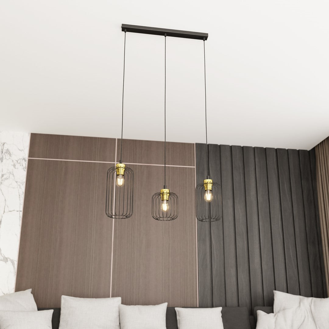 VANDER Industriële Hanglamp – 3-Lichts Zwart/Goud