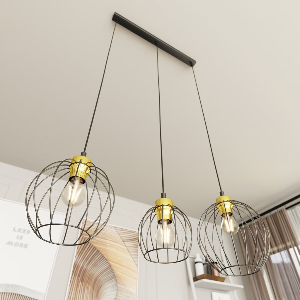 NANDO 3-Lichts Hanglamp met Gouden Accenten – Zwart / Goud