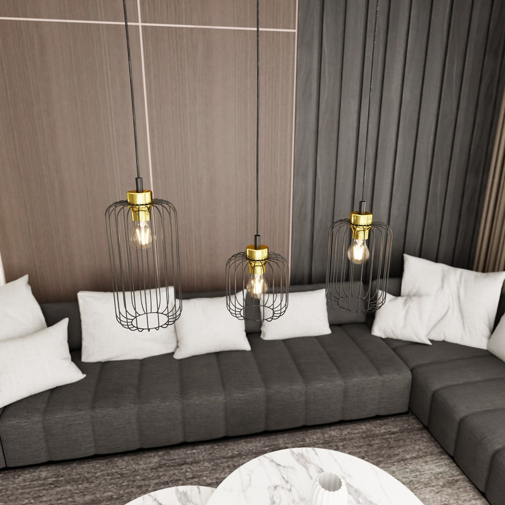 VANDER Industriële Hanglamp – 3-Lichts Zwart/Goud