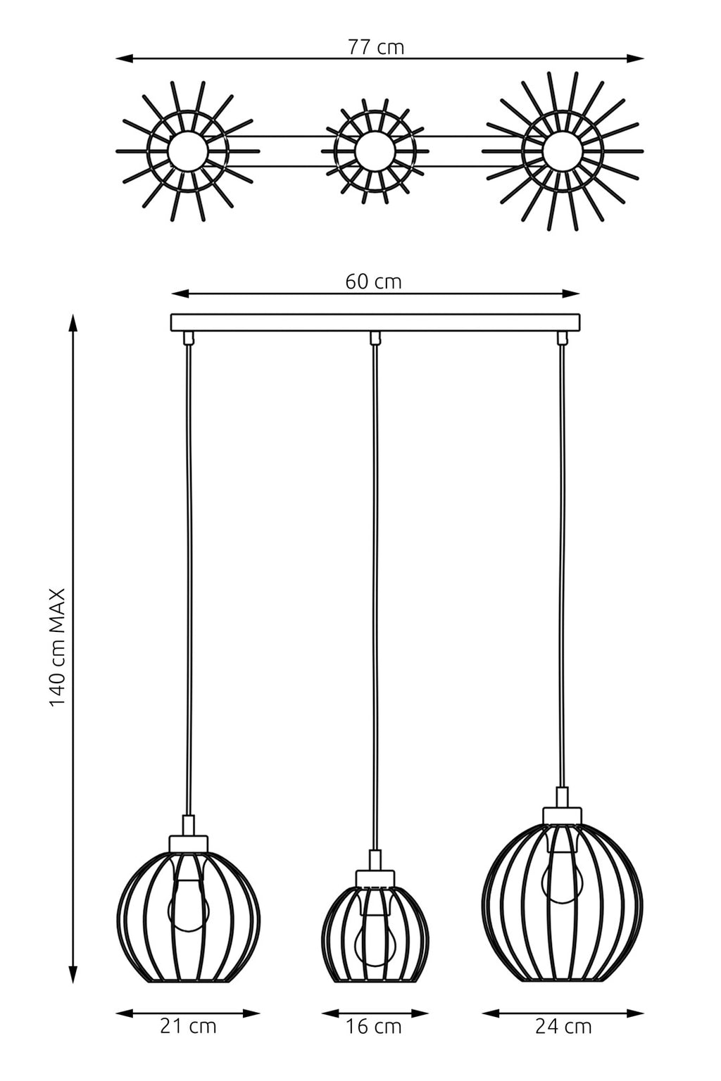 NANDO 3-Lichts Hanglamp met Gouden Accenten – Zwart / Goud