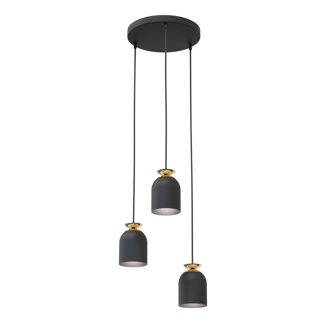 Target 3-Lichts Hanglamp – Industrieel Zwart met Gouden Accenten (140x30 cm)