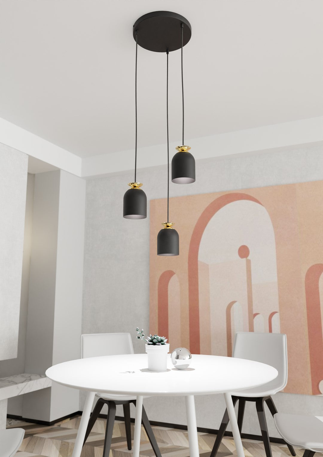Target 3-Lichts Hanglamp – Industrieel Zwart met Gouden Accenten (140x30 cm)