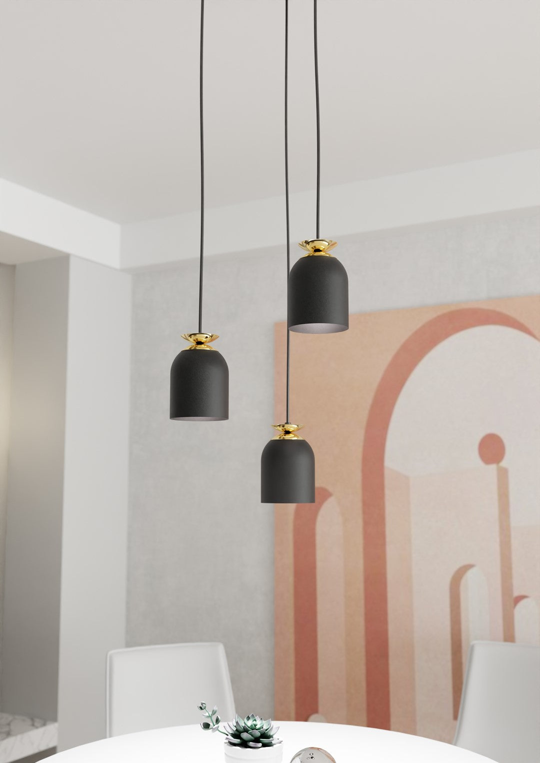 Target 3-Lichts Hanglamp – Industrieel Zwart met Gouden Accenten (140x30 cm)