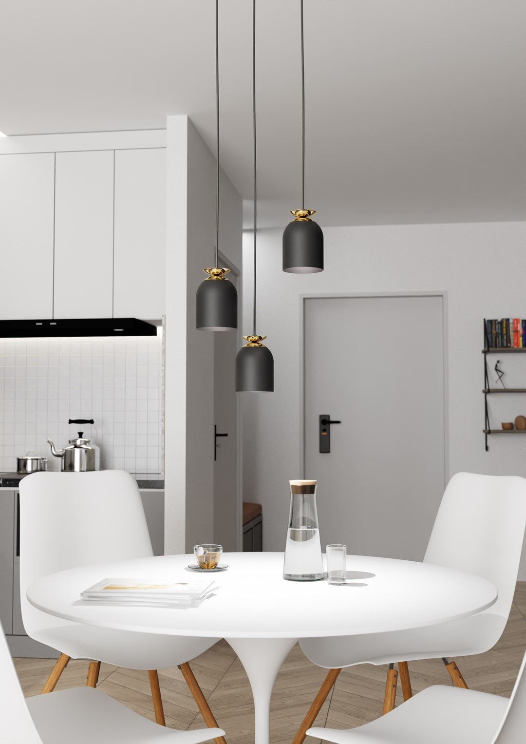 Target 3-Lichts Hanglamp – Industrieel Zwart met Gouden Accenten (140x30 cm)