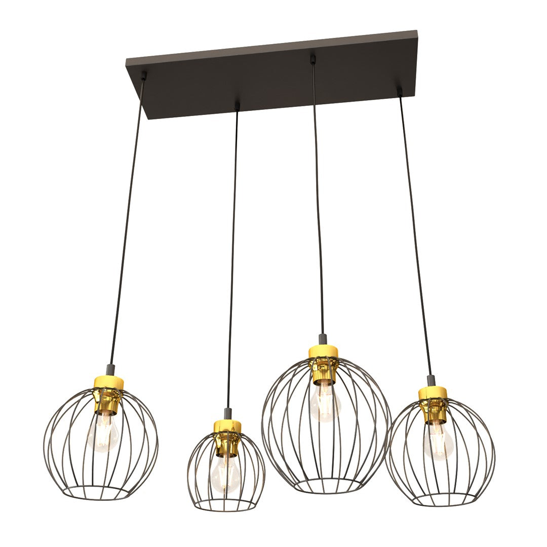 NANDO 4-Lichts Hanglamp met Gouden Accenten – Zwart / Goud