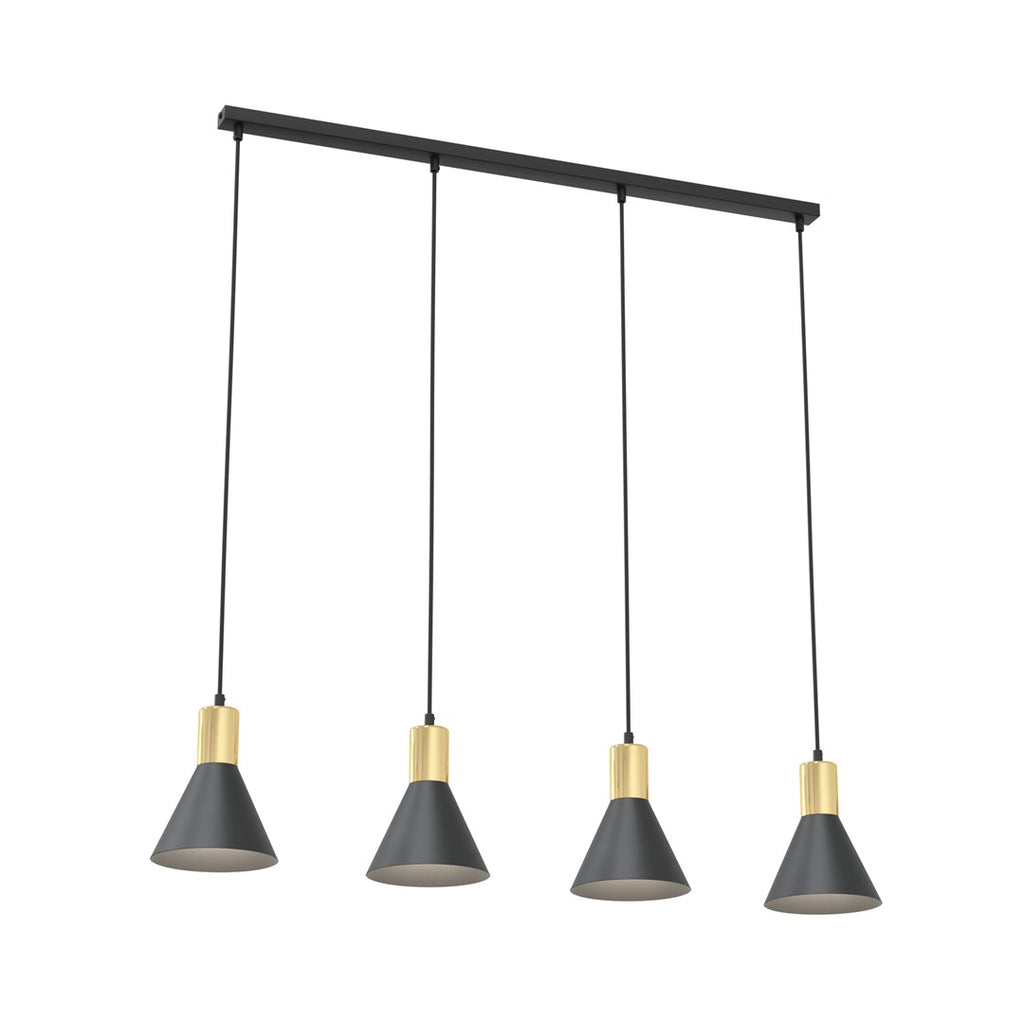 Rosa 4-Lichts Conische Hanglamp – Matzwart &amp; Goud (140 cm)