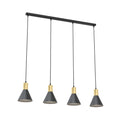 Rosa 4-Lichts Conische Hanglamp – Matzwart &amp; Goud (140 cm)