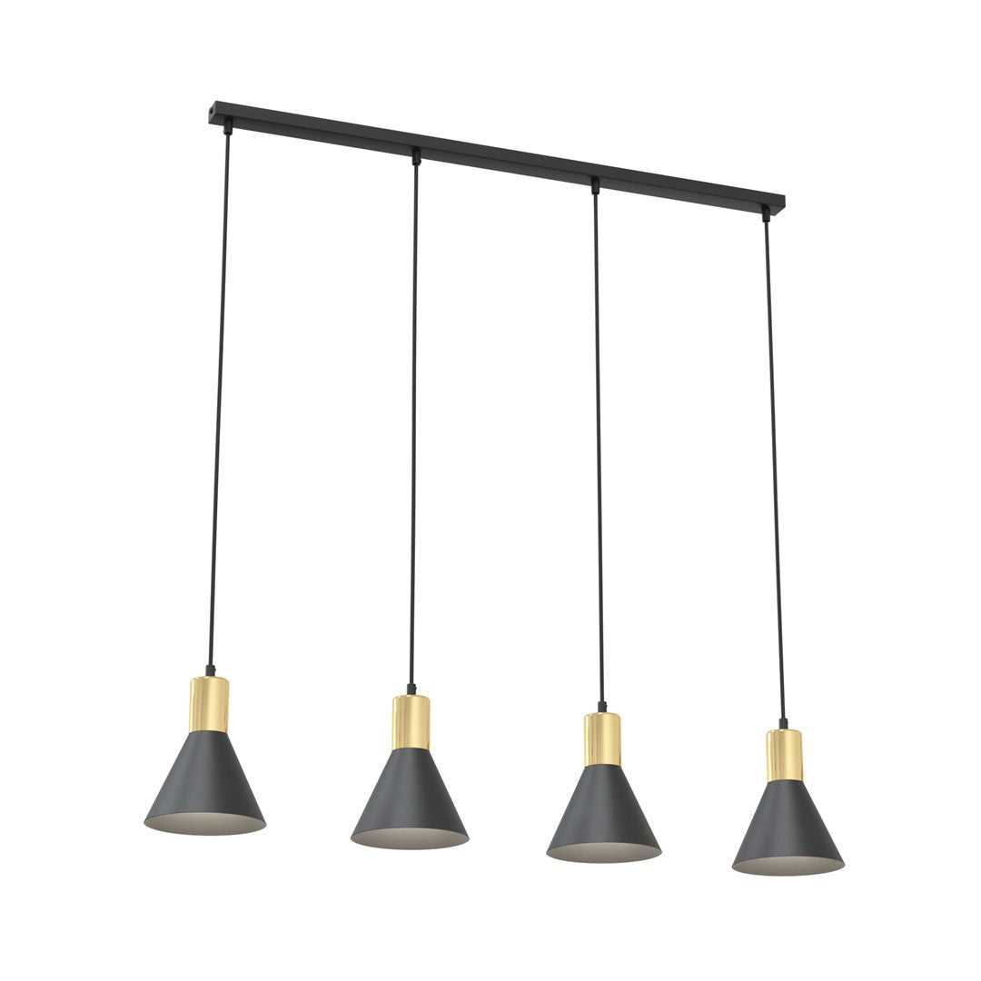 Rosa 4-Lichts Conische Hanglamp – Matzwart &amp; Goud (140 cm)