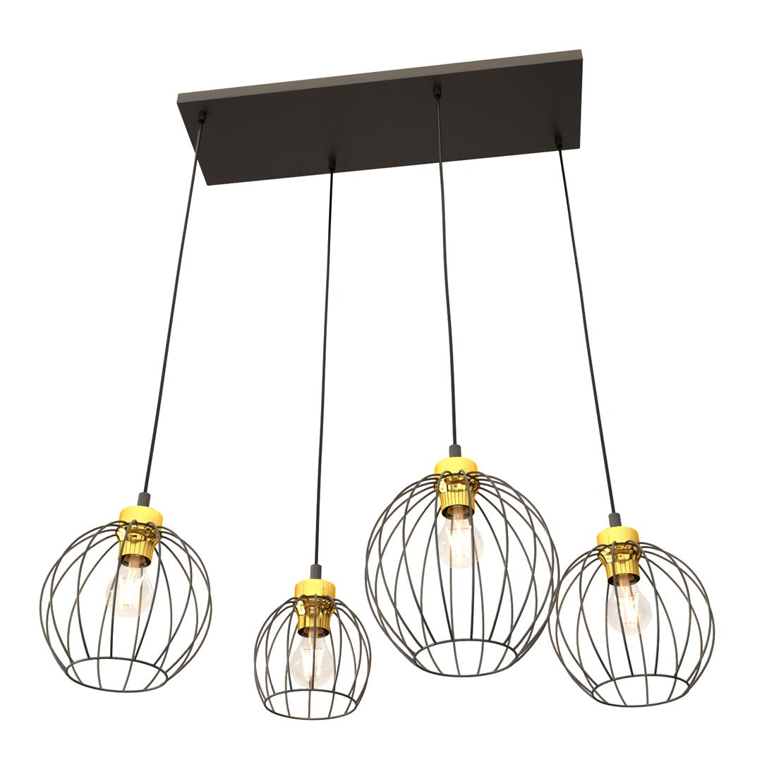 NANDO 4-Lichts Hanglamp met Gouden Accenten – Zwart / Goud