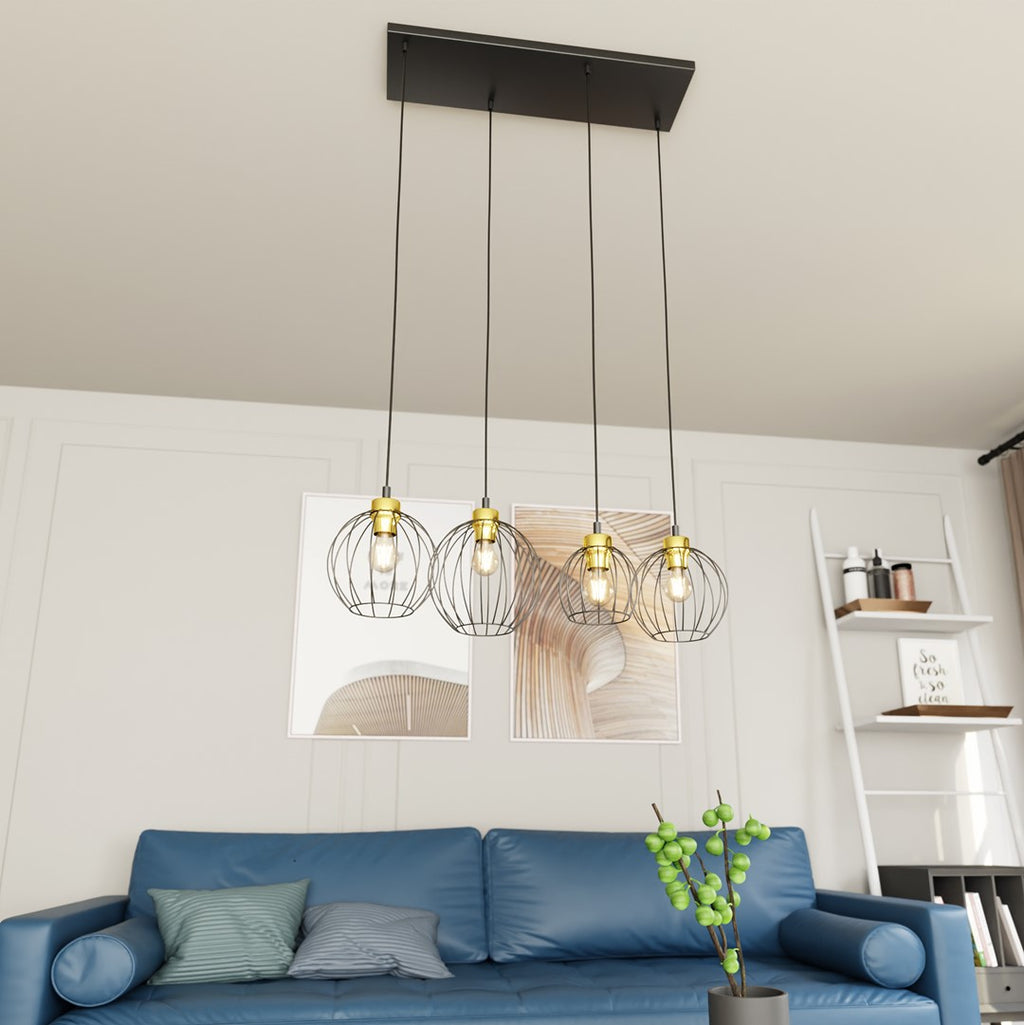 NANDO 4-Lichts Hanglamp met Gouden Accenten – Zwart / Goud