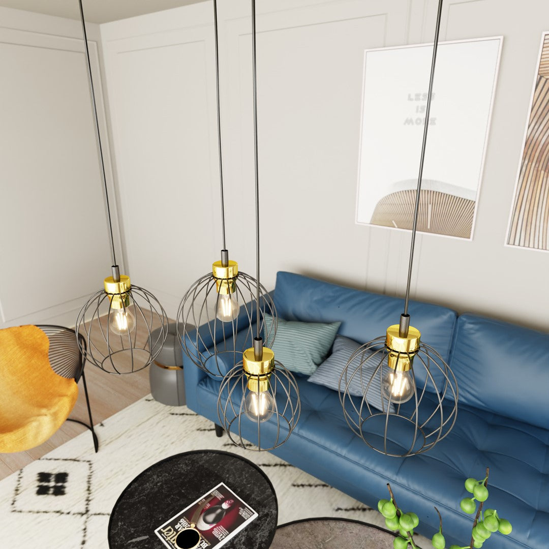 NANDO 4-Lichts Hanglamp met Gouden Accenten – Zwart / Goud
