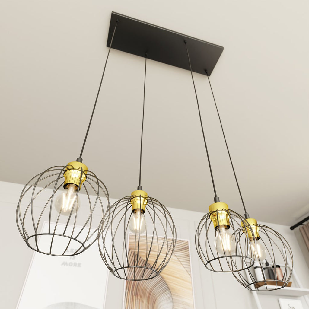 NANDO 4-Lichts Hanglamp met Gouden Accenten – Zwart / Goud
