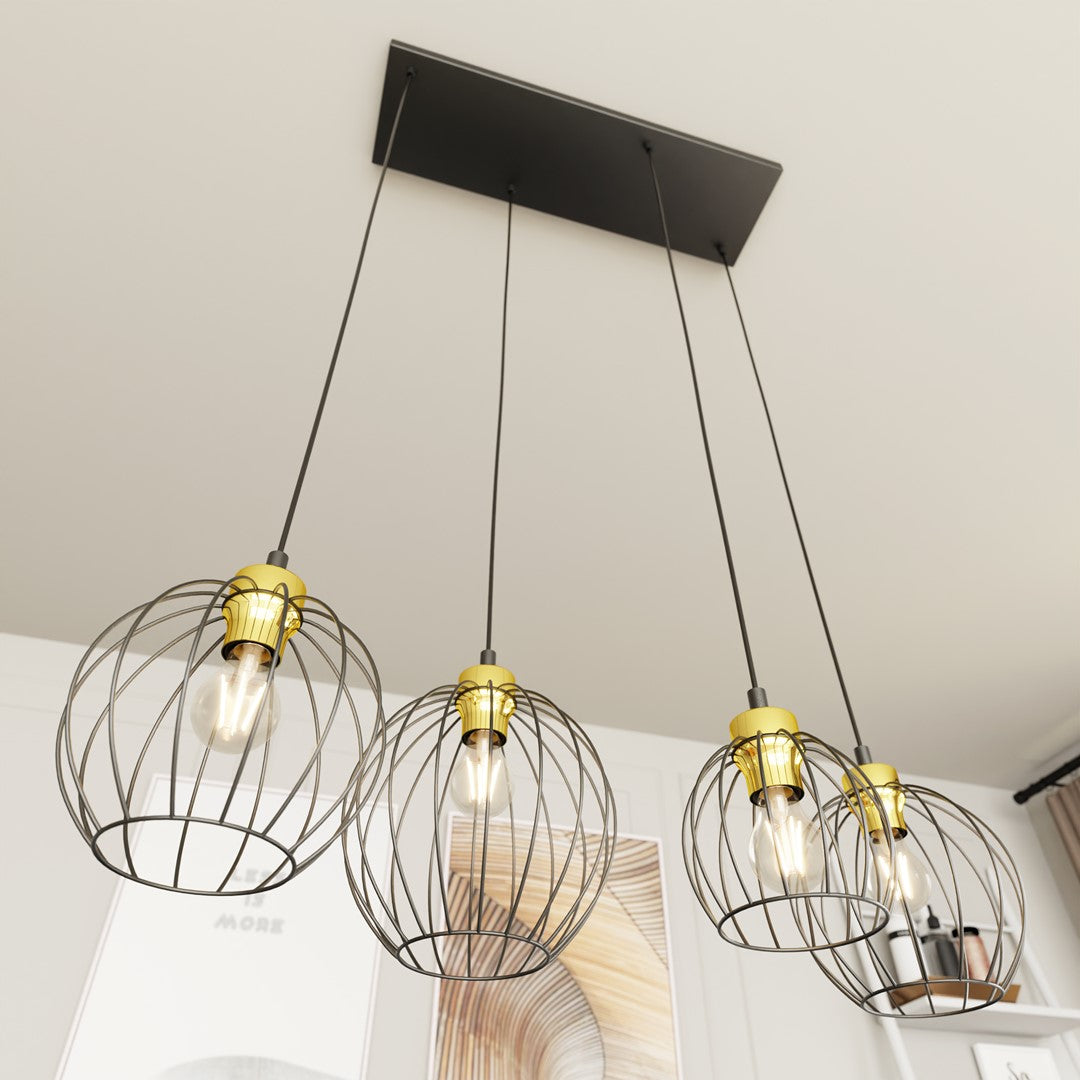 NANDO 4-Lichts Hanglamp met Gouden Accenten – Zwart / Goud