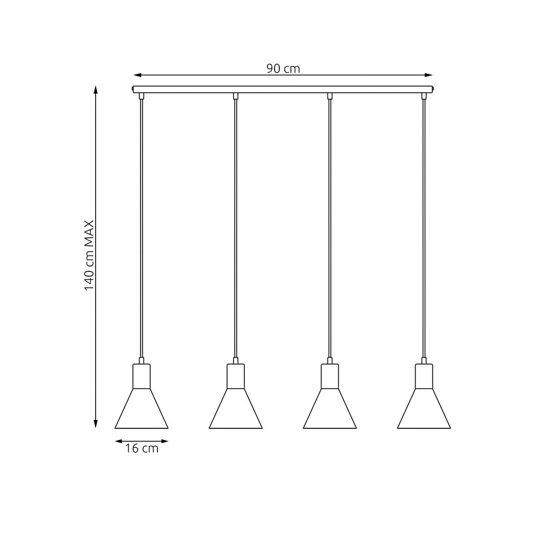 Rosa 4-Lichts Conische Hanglamp – Matzwart &amp; Goud (140 cm)