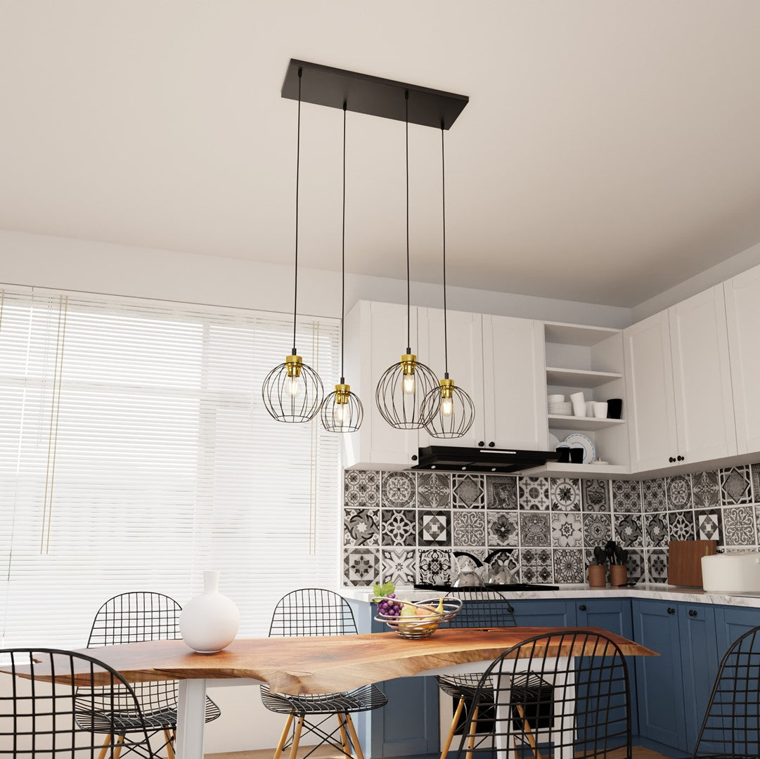 NANDO 4-Lichts Hanglamp met Gouden Accenten – Zwart / Goud