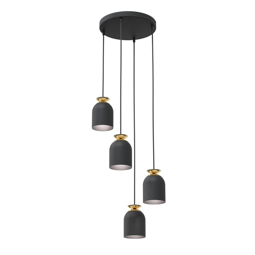 Target Industriële Hanglamp met Gouden Accenten – Mat Zwart (4-Lichts)