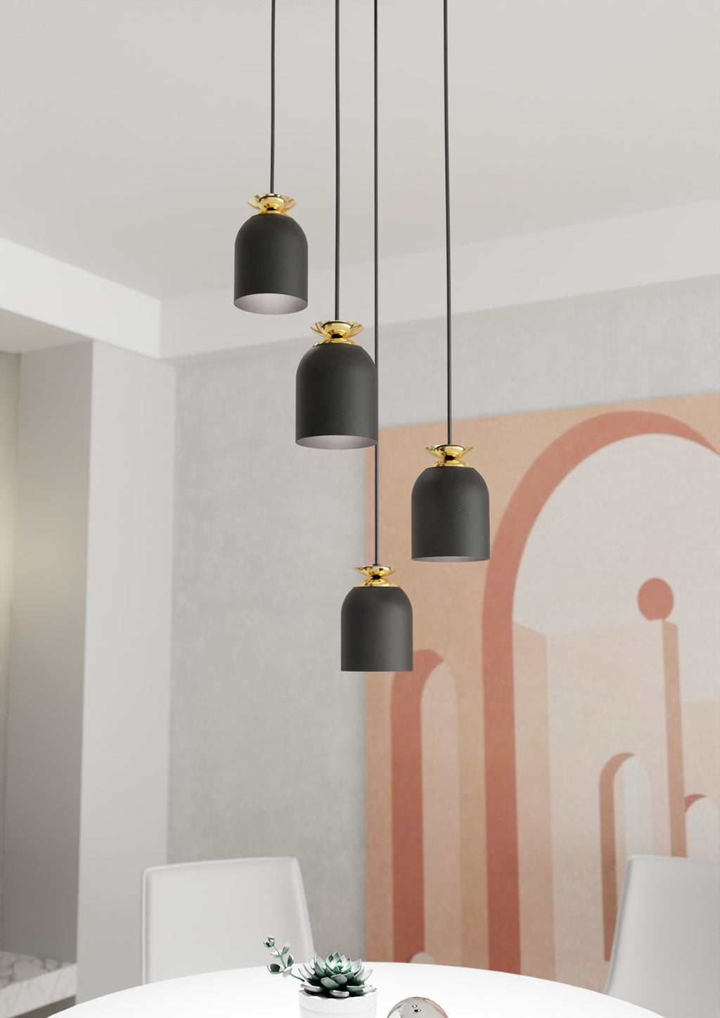 Target Industriële Hanglamp met Gouden Accenten – Mat Zwart (4-Lichts)