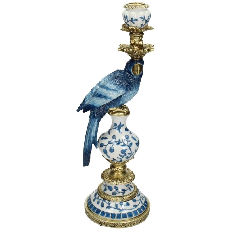 Decoratieve Papegaai Kandelaar | Blauw Handgeschilderd (40 cm)