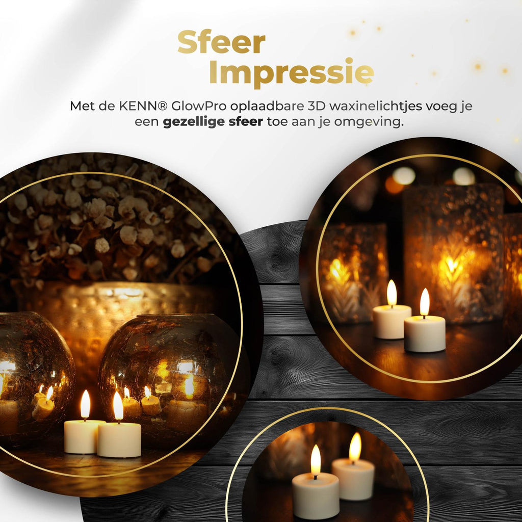 KENN® GlowPro™ Oplaadbare Waxinelichtjes - Set van 6 - Ivoor - Tot 350 Branduren