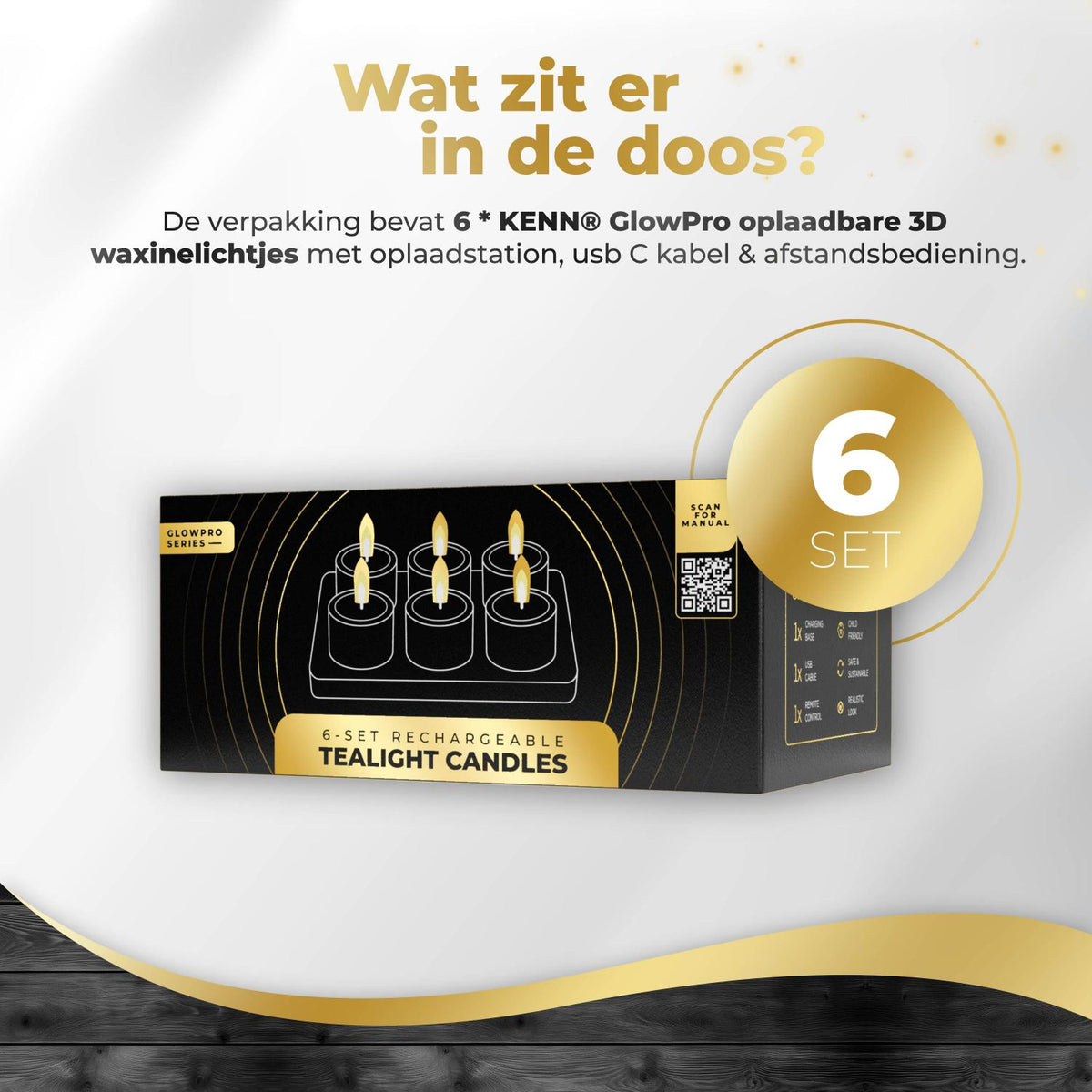 KENN® GlowPro™ Oplaadbare Waxinelichtjes - Set van 6 - Ivoor - Tot 350 Branduren