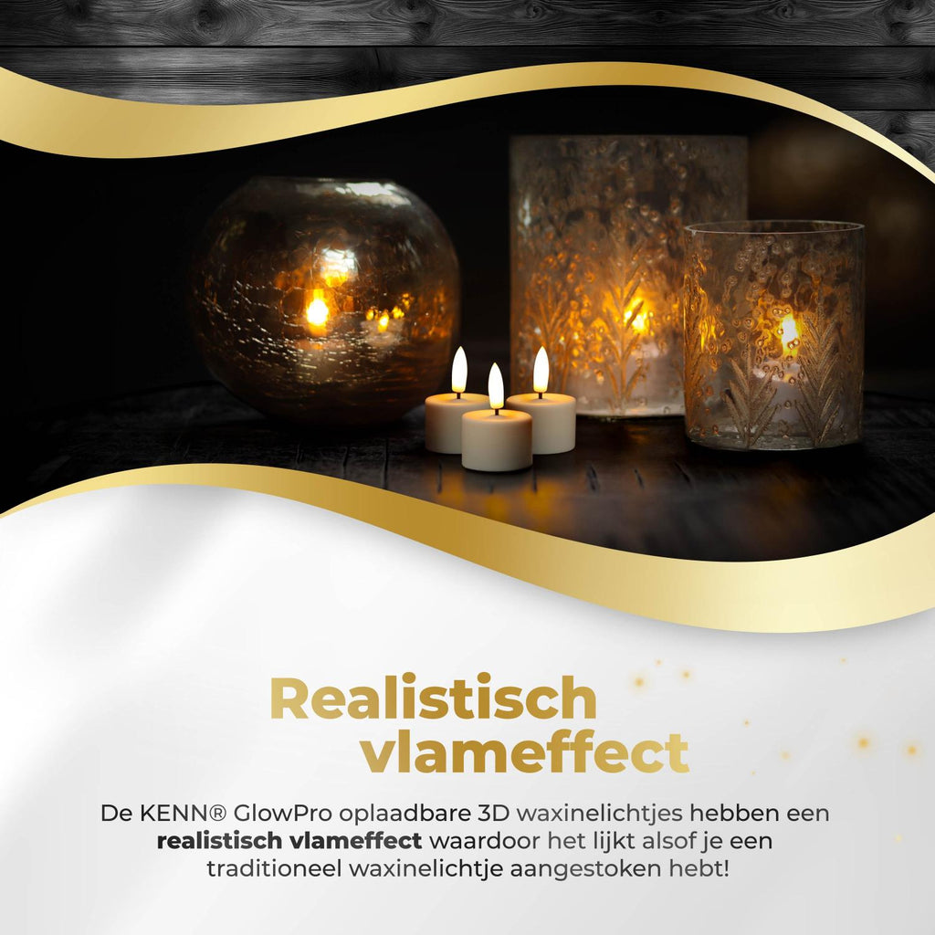 KENN® GlowPro™ Oplaadbare Waxinelichtjes - Set van 6 - Ivoor - Tot 350 Branduren
