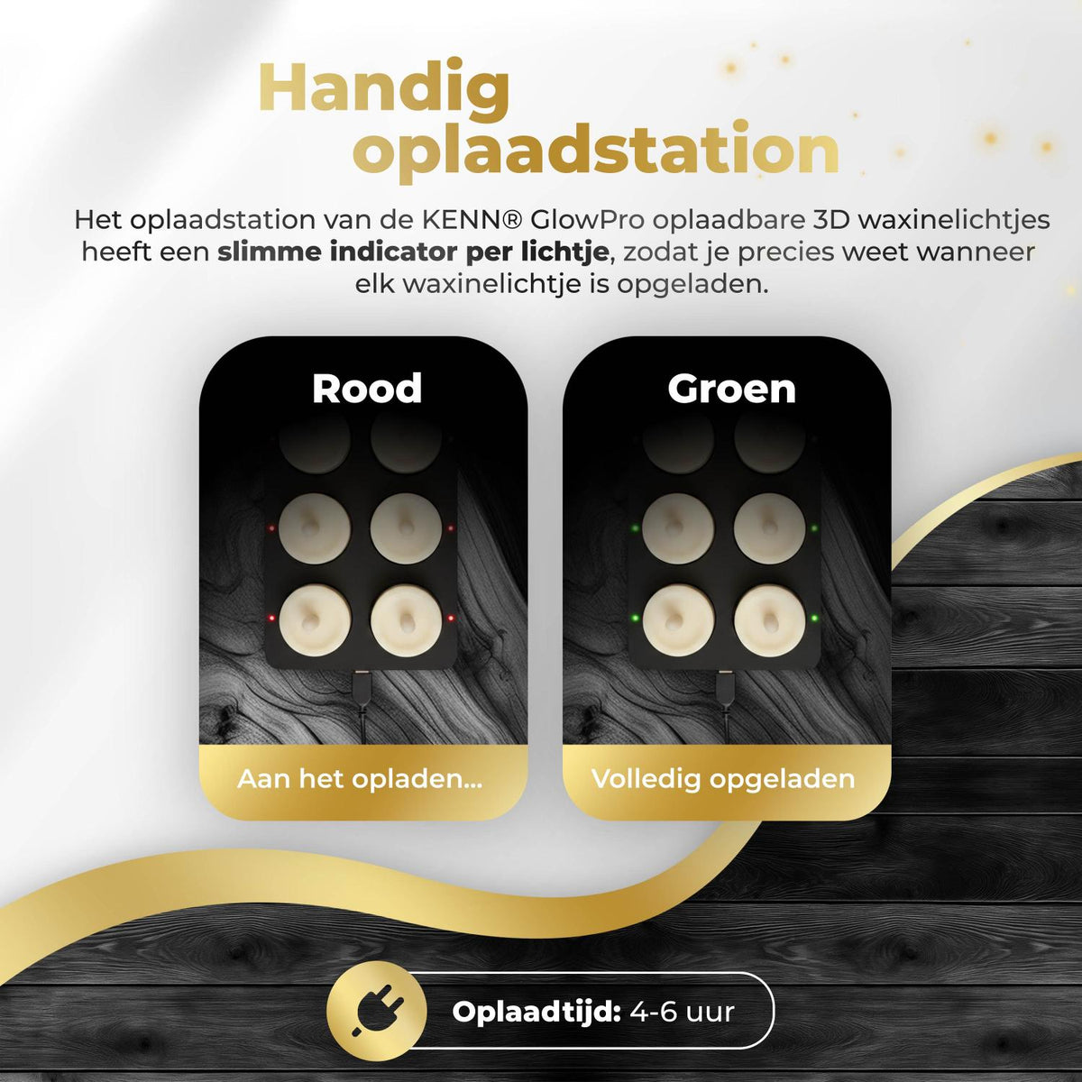 KENN® GlowPro™ Oplaadbare Waxinelichtjes - Set van 6 - Ivoor - Tot 350 Branduren