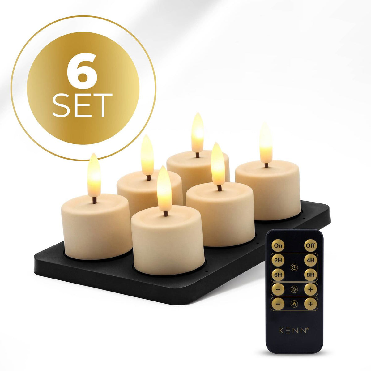 KENN® GlowPro™ Oplaadbare Waxinelichtjes - Set van 6 - Ivoor - Tot 350 Branduren