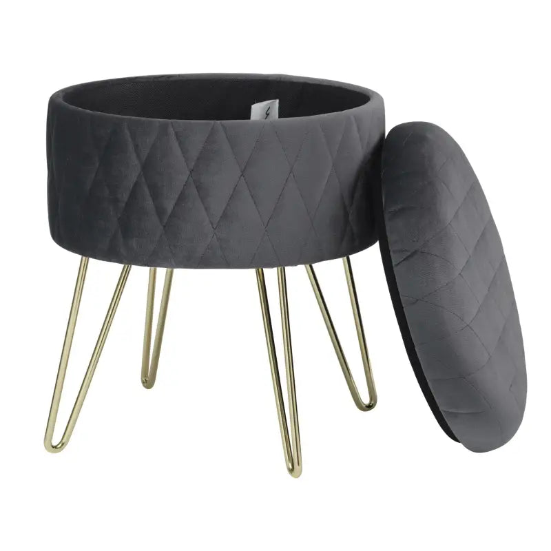 Fluwelen Poef met Opbergruimte – Met Gouden Onderstel – 31.5x31.5x36 cm – Stabiel en Comfortabel