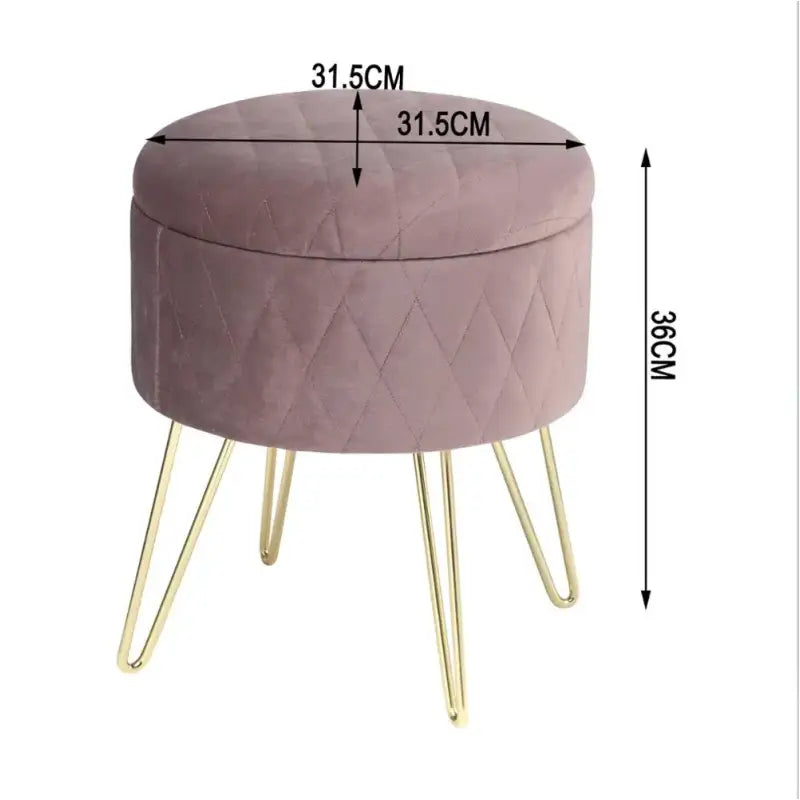 Fluwelen Poef met Opbergruimte – Met Gouden Onderstel – 31.5x31.5x36 cm – Stabiel en Comfortabel