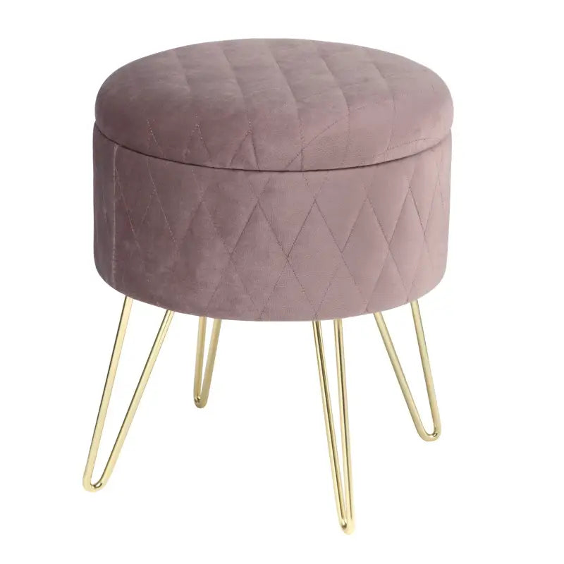 Fluwelen Poef met Opbergruimte – Met Gouden Onderstel – 31.5x31.5x36 cm – Stabiel en Comfortabel