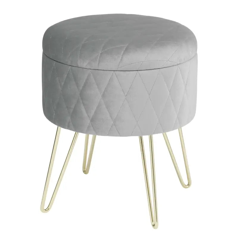 Fluwelen Poef met Opbergruimte – Met Gouden Onderstel – 31.5x31.5x36 cm – Stabiel en Comfortabel