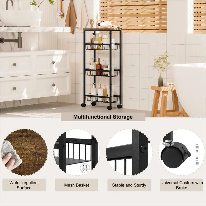 Keukentrolley met 4 Niveaus | Zwart & Vintage Houtlook
