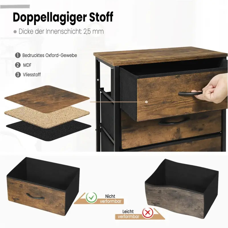 Ladekast met 5 Stoffen Lades | Industriële Opbergkast (95,5 cm)