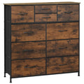 Ladekast met 10 Stoffen Lades - Hout/Metaal/Non-woven Stof - 100x100x30 cm - Vintage Industrieel Ontwerp - Rustiek Bruin/Zwart