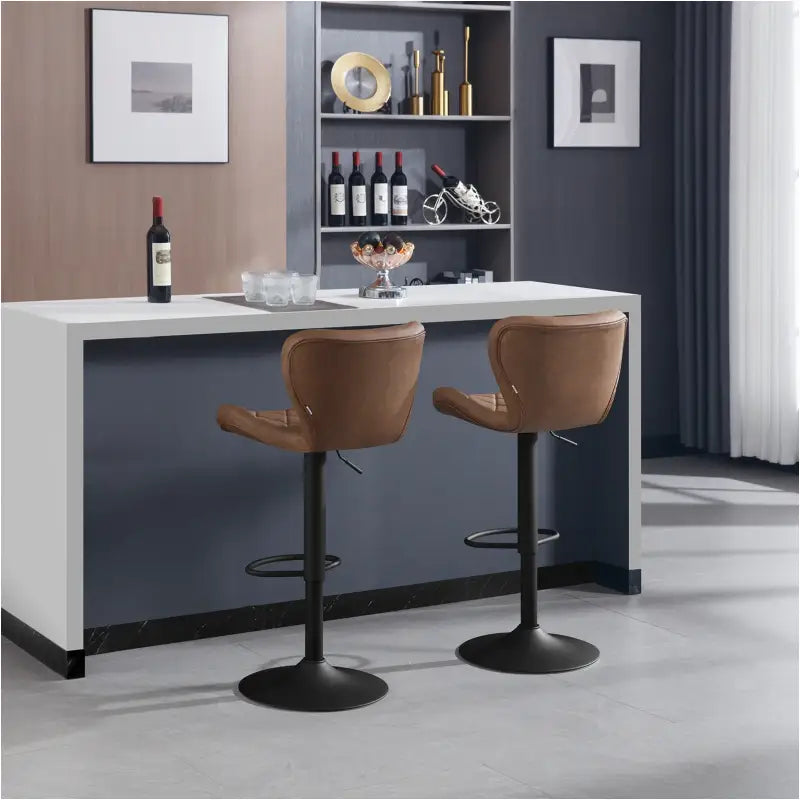 Verstelbare Barkruk met Rugleuning - Vintage Imitatieleer/Velvet/Metaal - 360° Draaibaar