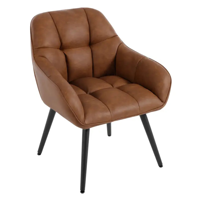 Vintage Fauteuil/Eetkamerstoel met Armleuningen - Imitatieleer/Metaal/Schuim - Comfortabele Kuipstoel - 150 kg Draagvermogen - Bruin