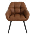 Vintage Fauteuil/Eetkamerstoel met Armleuningen - Imitatieleer/Metaal/Schuim - Comfortabele Kuipstoel - 150 kg Draagvermogen - Bruin