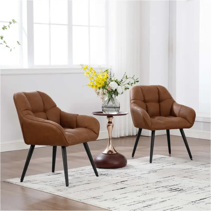 Vintage Fauteuil/Eetkamerstoel met Armleuningen - Imitatieleer/Metaal/Schuim - Comfortabele Kuipstoel - 150 kg Draagvermogen - Bruin