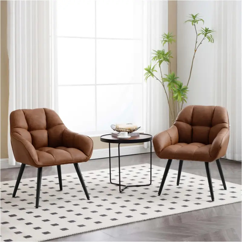 Vintage Fauteuil/Eetkamerstoel met Armleuningen - Imitatieleer/Metaal/Schuim - Comfortabele Kuipstoel - 150 kg Draagvermogen - Bruin